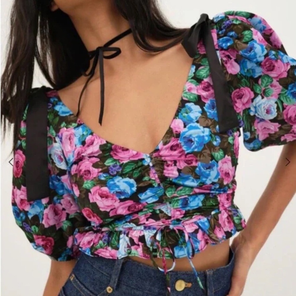 NWT For Love and Lemons Maggie Top in Midnight Rose Print XS‎ $154